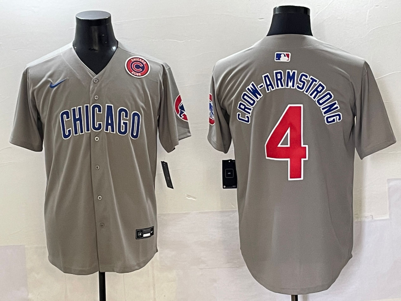Men 2025 Chicago Cubs 4 Crow Armstrong greu Nike MLB Jersey style 3